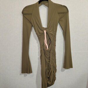 Plunge Neck Long Sleeve Mini Dress